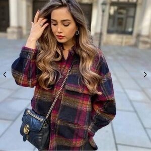 ZARA Shacket Plaid Overshirt XS Multicolour Wool Blend Jacket fits up to medium